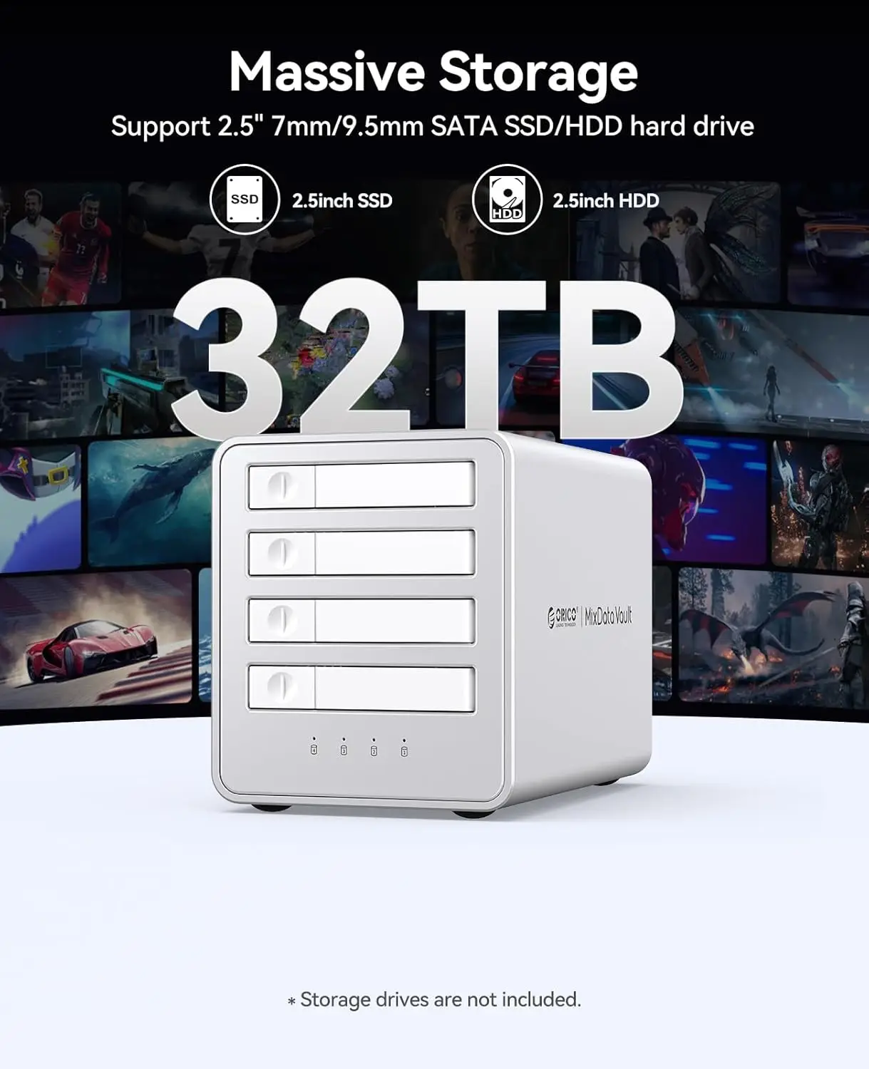 ORICO 4 Bay 10Gbps 5Gbps SATA HDD Docking Station All-flash Disk Enclosure With Cooling Fan Supports RAID  2.5