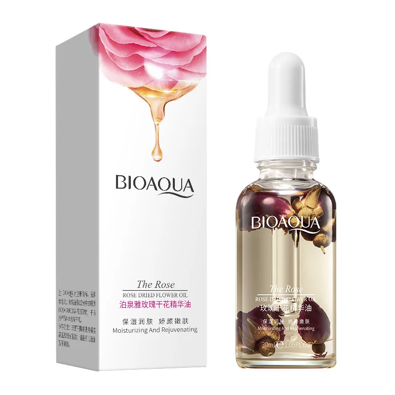 BIOAOUA Rose Dried Flower Essence Oil Hydrating Improve Dryness Dullness Brighten Skin Moisturizing Skin Rejuvenation Face Serum