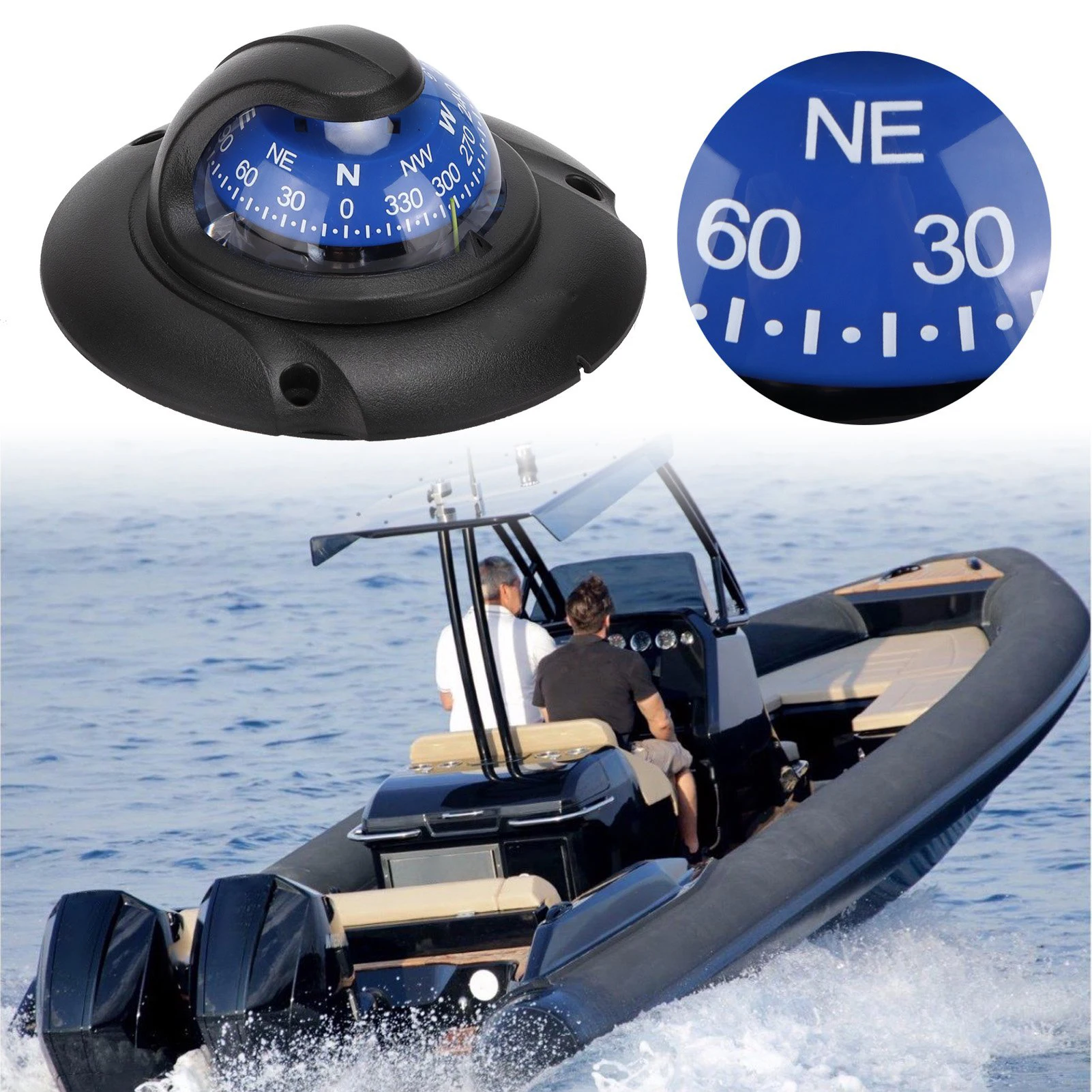Multi‑Function Magnetic Compass Flush Mount High Accuracy Accessories with LED Light for Marine Yacht Outdoors Hiking