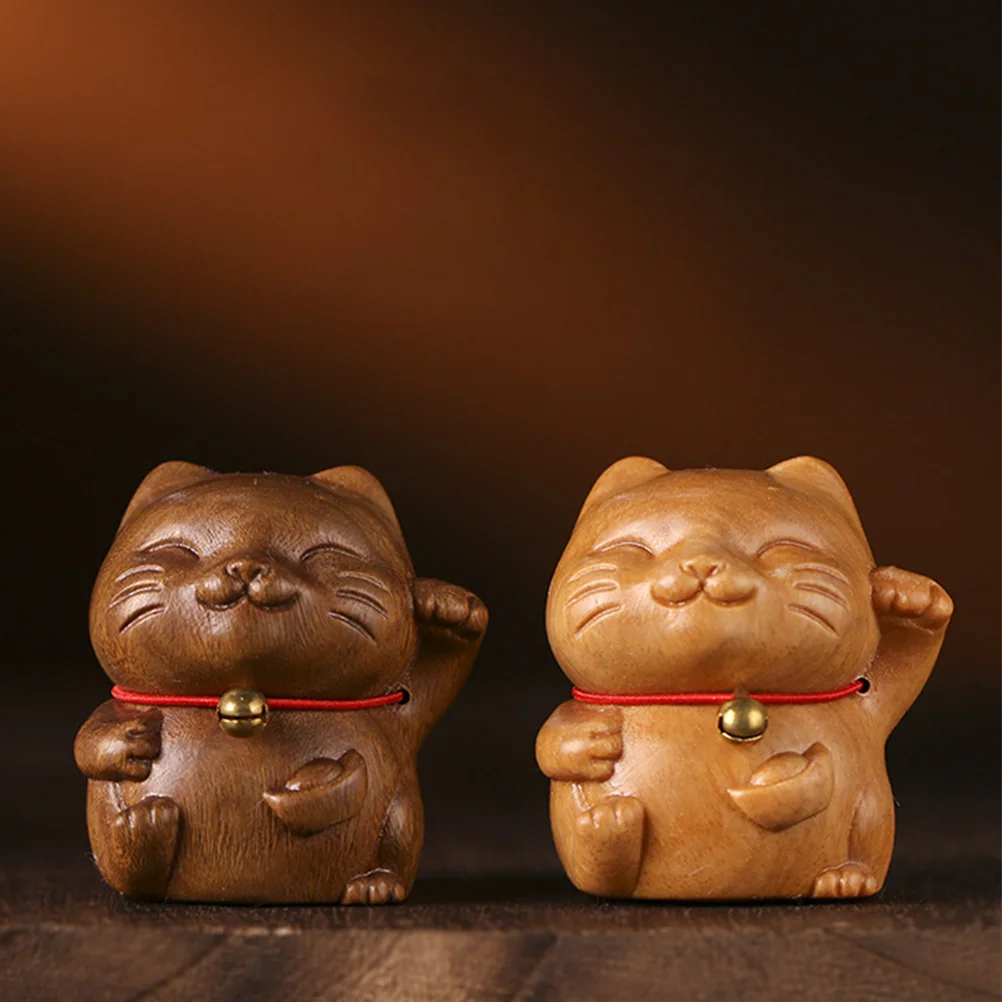 

Sandalwood Carved Fortune Mini Desktop Ornament For Home Office Decor Wooden Cat Cat Decor For Home Decoration