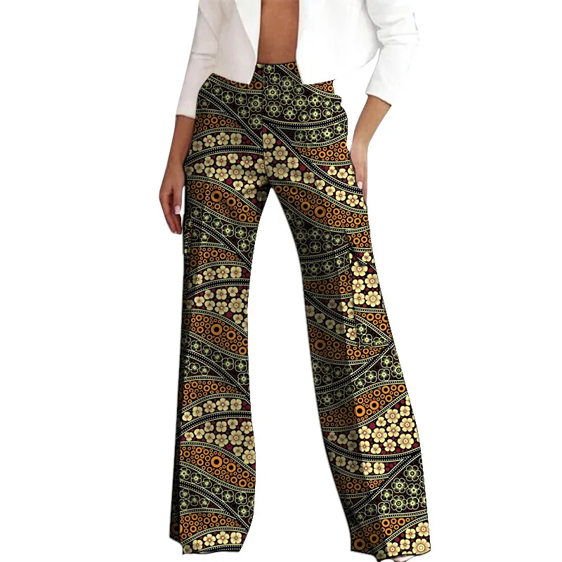 

Original Design African Couture Women's Cargo Pants Tailored Female High Waisted Trousers Ankara Print Bell-Bottoms