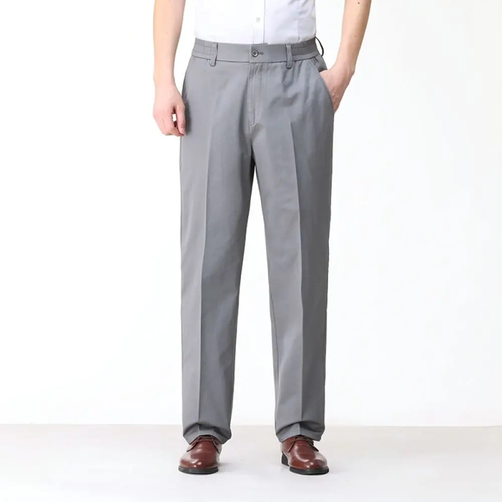 For Hongcheng Mens Spring Autumn Business Pants Straight Fit Formal Trousers Breathable High Elastic Office Commuter Wear