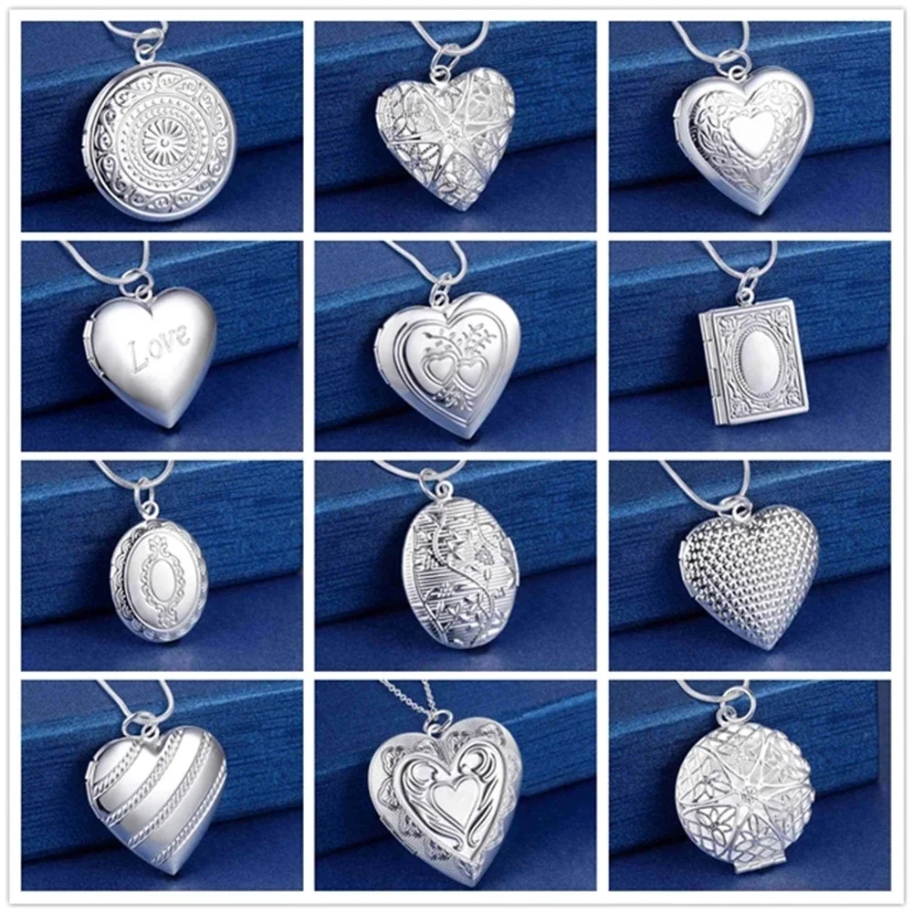 Hot Wholesale 925 Sterling Silver Heart Photo Frame Necklace Snake Chain For Woman Charm Wedding Fashion Party Jewelry Gift