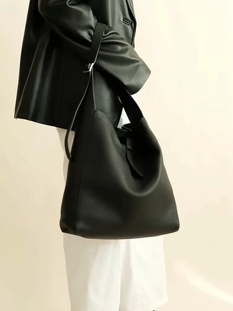 Fashion Simple Underarm Bucket Bag Genuine Leather Women Tote Bag\\Handbag Real Leather Lady Shoulder Bag Big