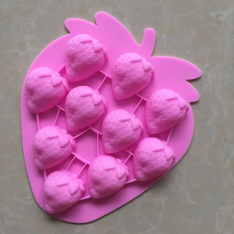 10 Strawberry Silicone Ice Grid Mold, Realistic Image Chocolate Mould XG081