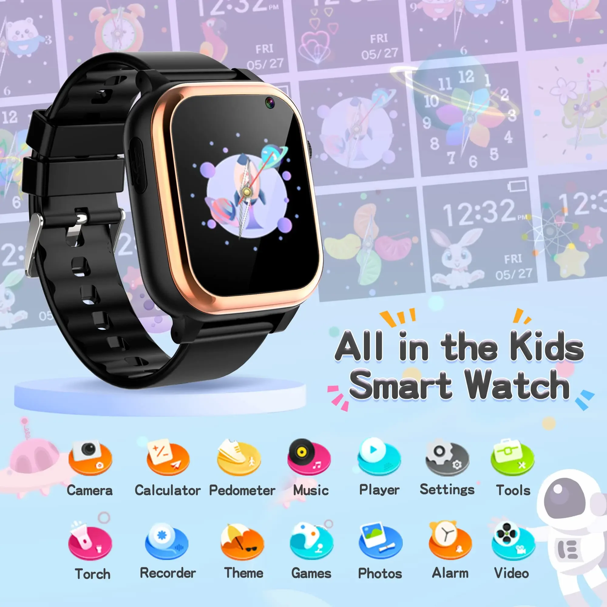 New Smart Watch Kids Games Watch Camera Flashlight Smartwatch Tracker 16 Puzzle Games for IOS Android Best Gift for Boys Girls