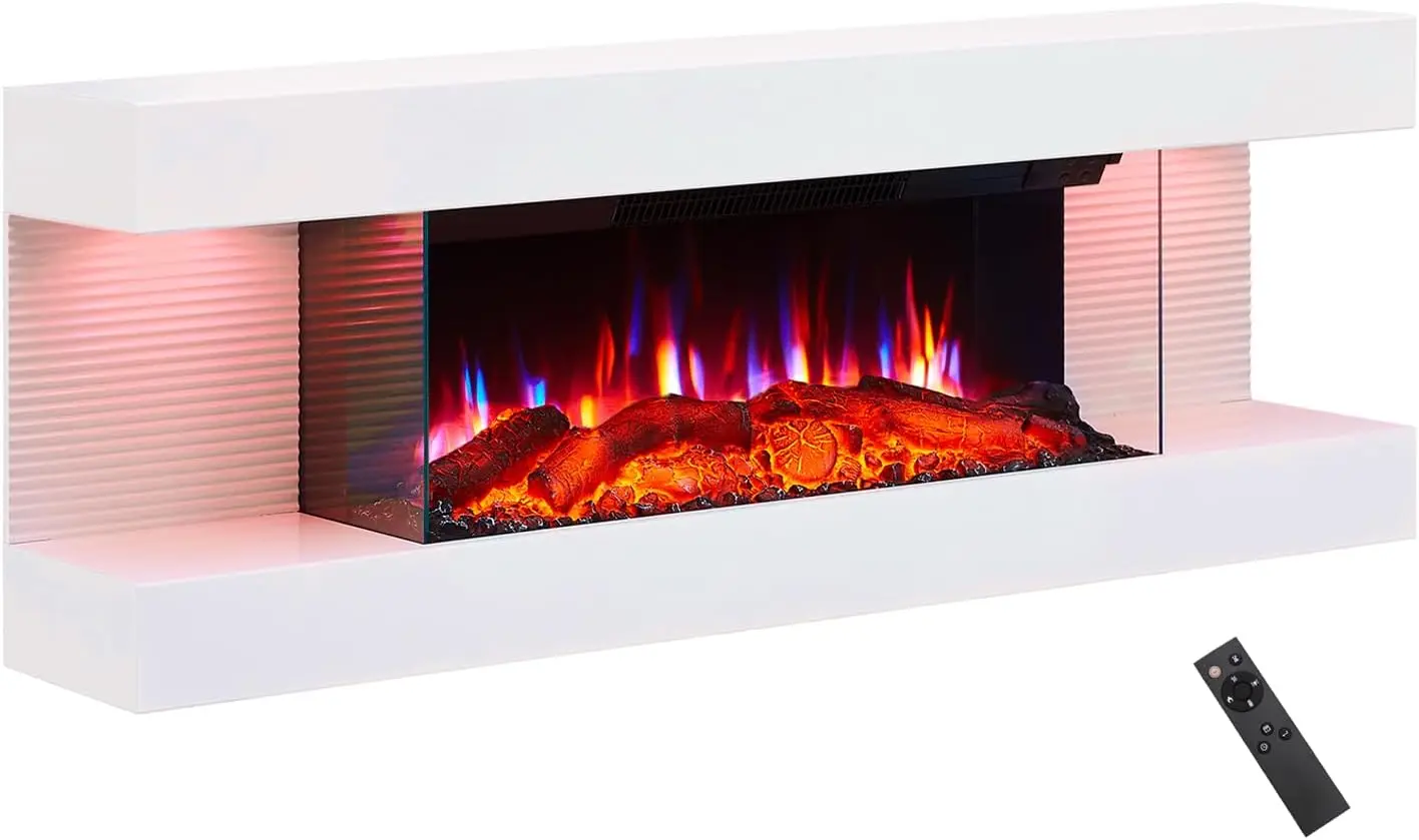 

Indoor Wall Mounted Use, Electric, White, Multi Ambient Light Colors, Remote Control, 1500W Heater