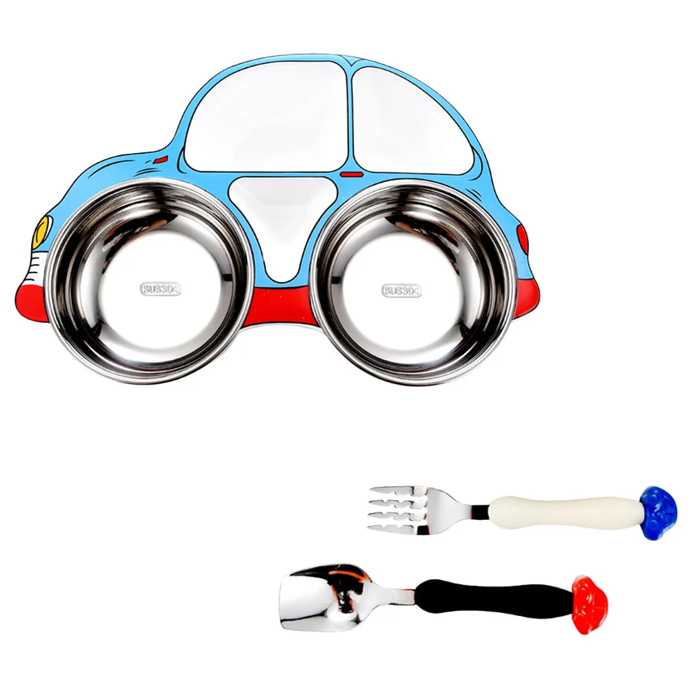 

304 Car Plate Baby Child Feeding Kids Classified Bowl Creative Gift Skid-proof Eating Supply Stainless Steel Spoon