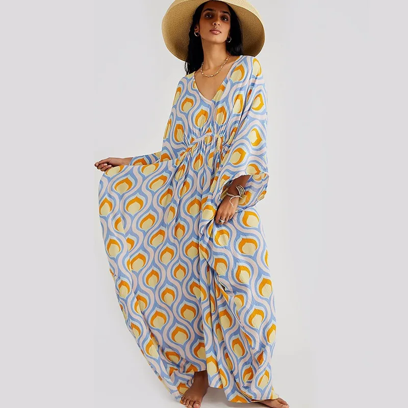 WeHello - Fashion 2024 Spring/Summer New Print Dress Bohemian Beach Style Long Dress for Women