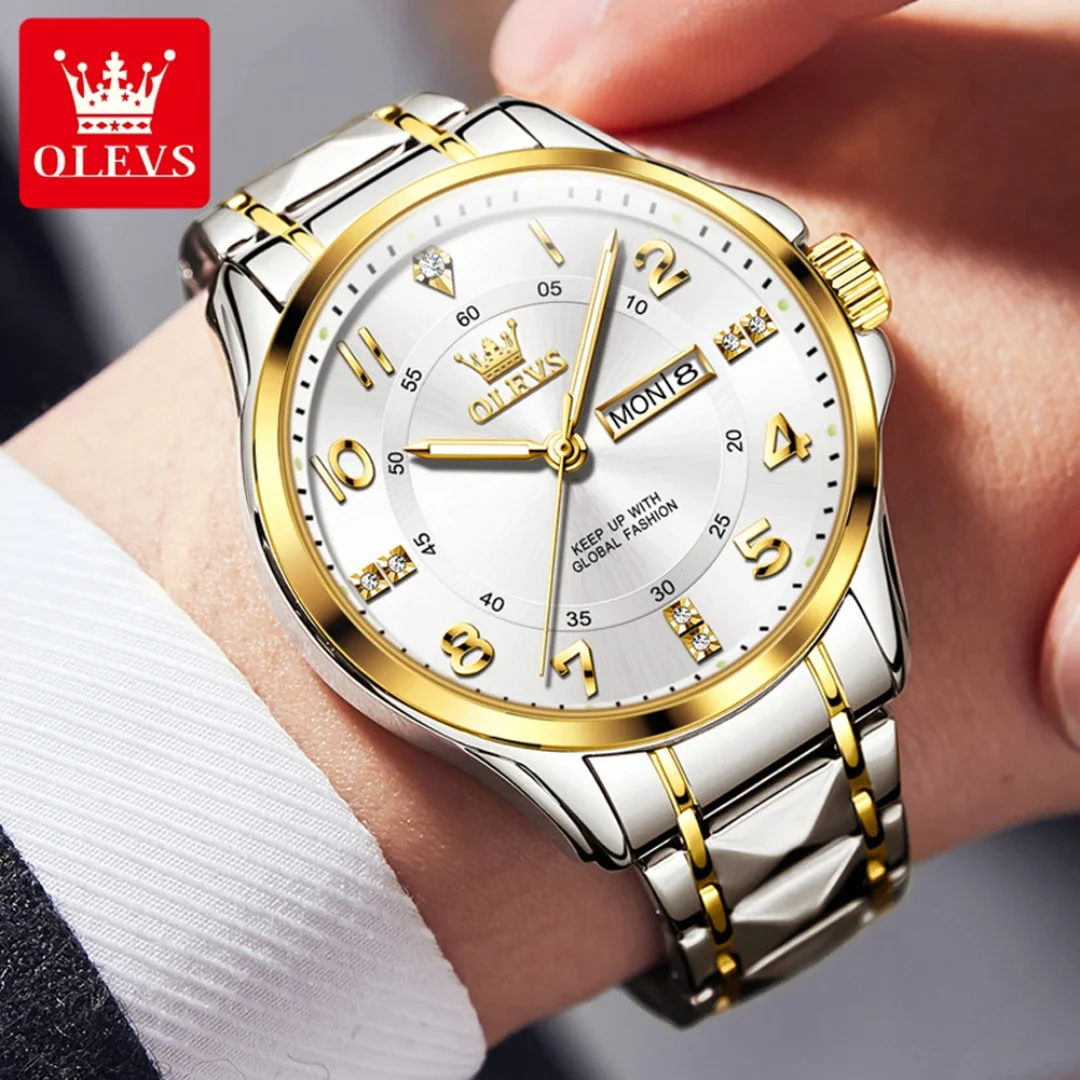 

OLEVS 2910 Casual Quartz Watch Alloy Watchband Round dial Week Display Calendar