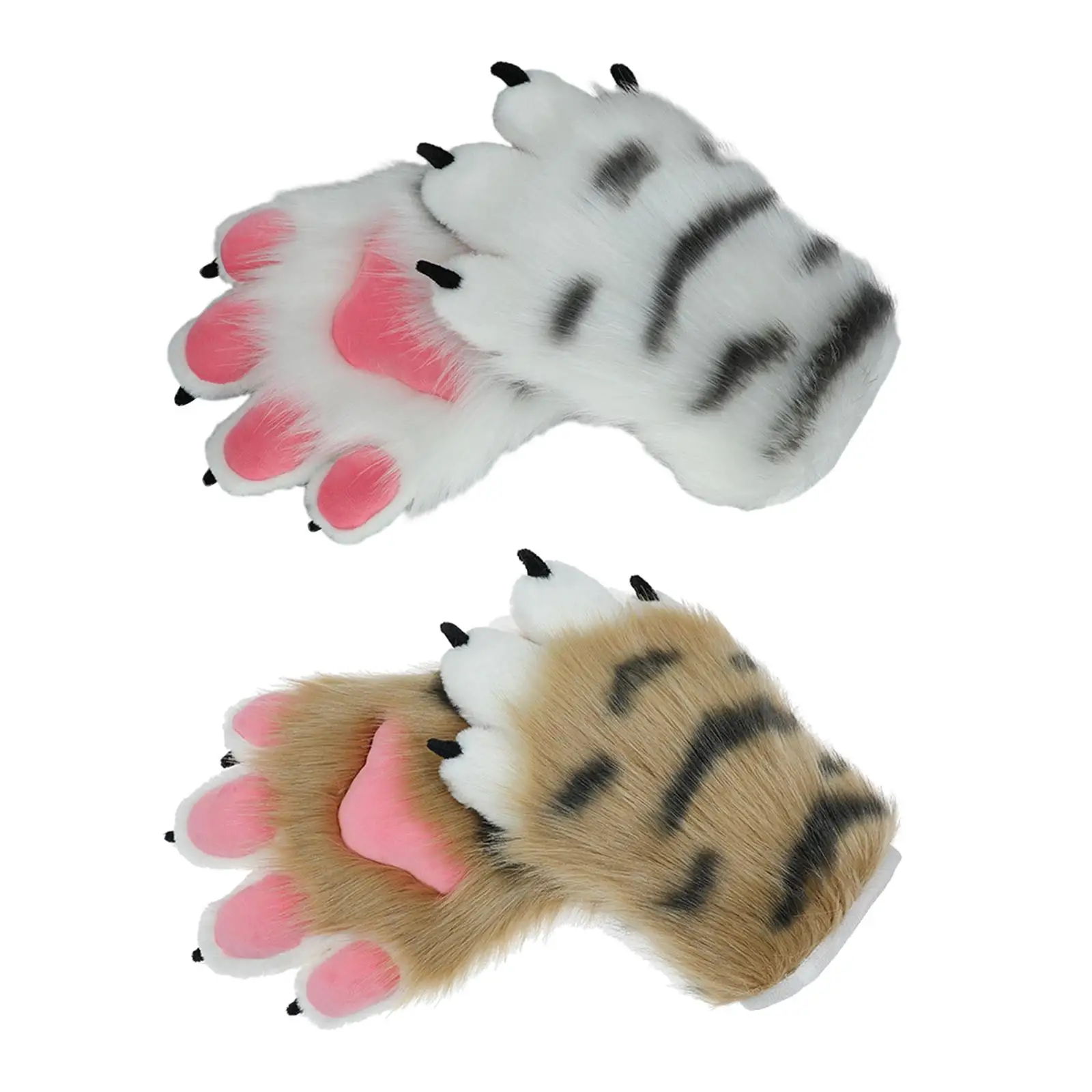 2 Pieces Furry Gloves Tiger Paw Shape Warm Cute Plush Hand Gloves for Cosplay Presents Fancy Dress up Party Christmas Party