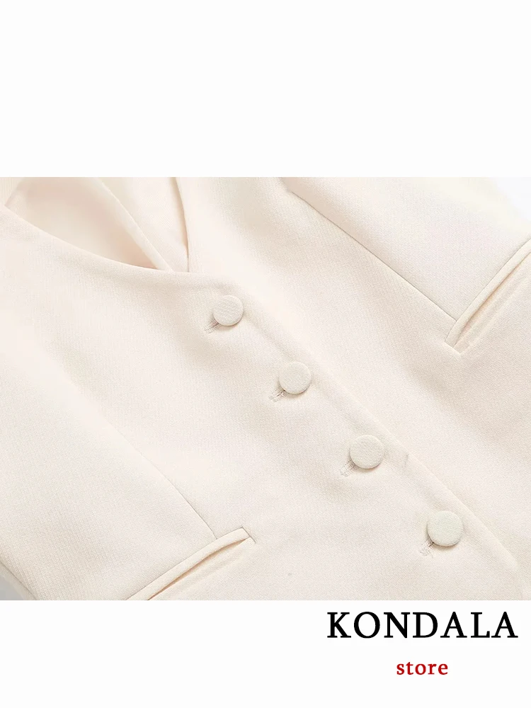 KONDALA Vintage Fashion 2023 Spring Solid Women Suit Office Lady Chic Casual Single Breast Vest Loose Blazer Wide Leg Zip Pants