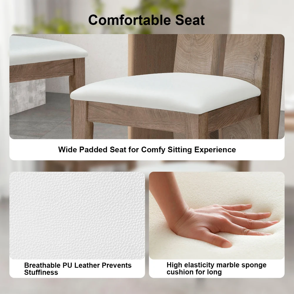 طقم كراسي طعام مكون من 2 MDF، إسفنجة. مقعد وسادة منجد من جلد البولي يوريثان، كراسي جانبية خلفية خشبية بدون ذراع #4