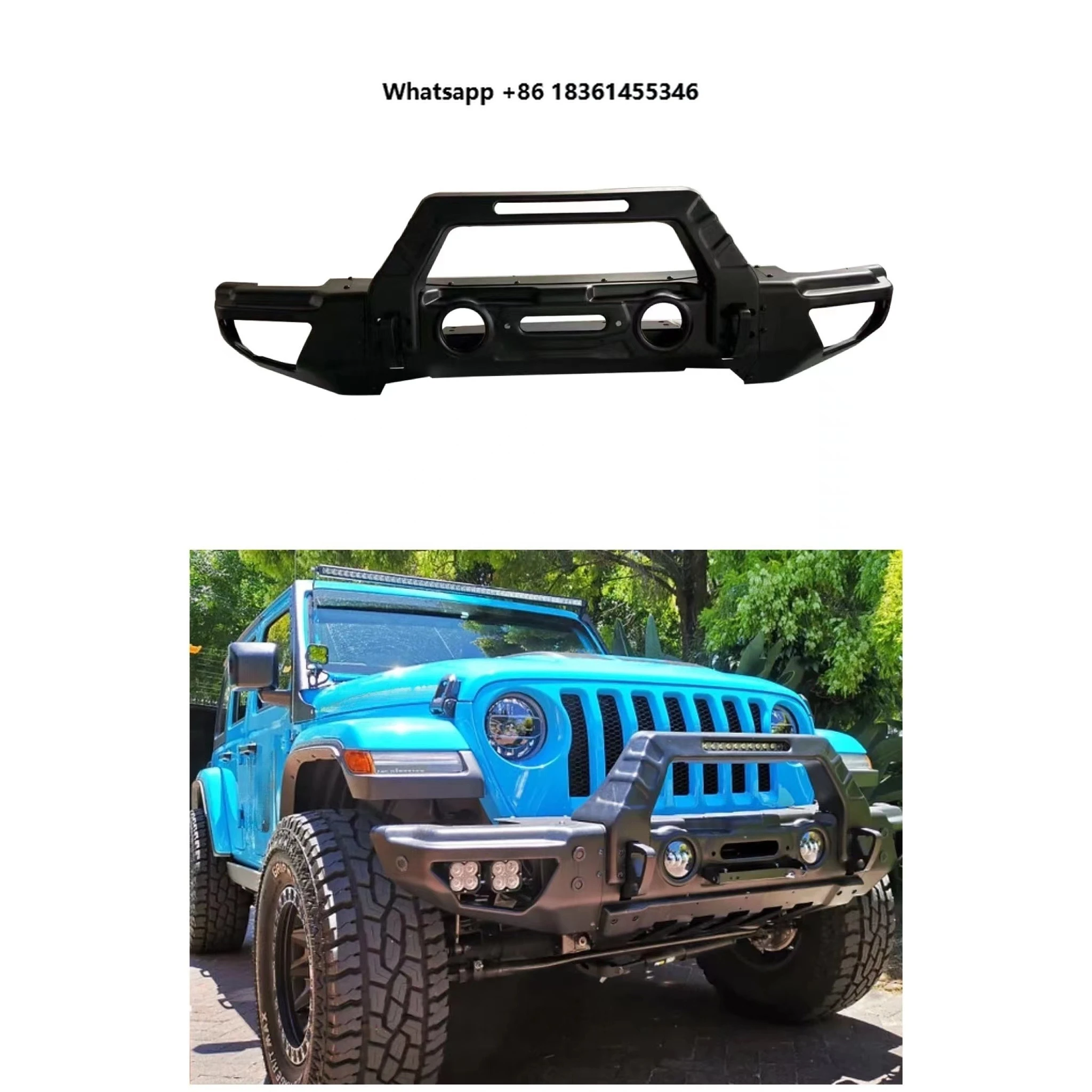 For Wrangler JL 2018+ Front Bumper Steel Black Kit Fit