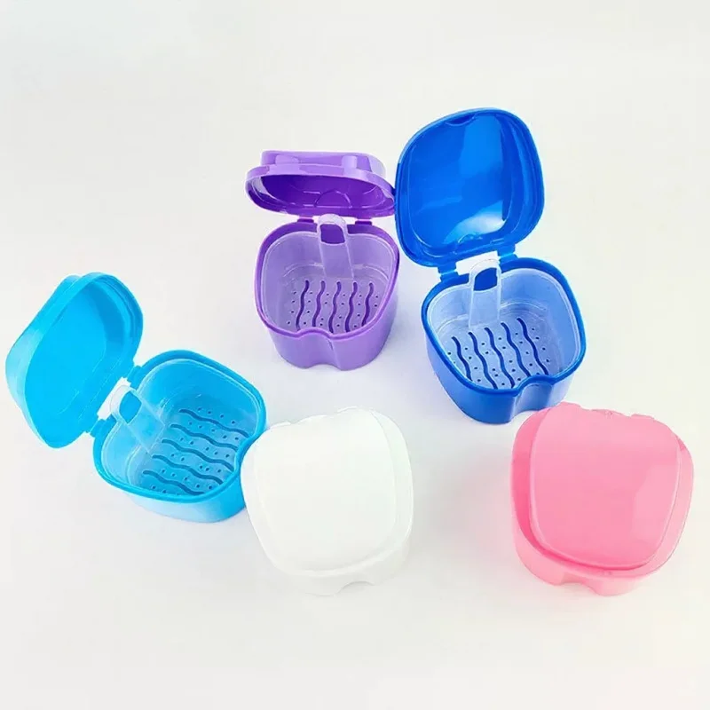 Denture Bath Box Organizer Dental False Teeth Storage Box with Hanging Net Container Cleaning Teeth Cases Artificial Tooth Boxes