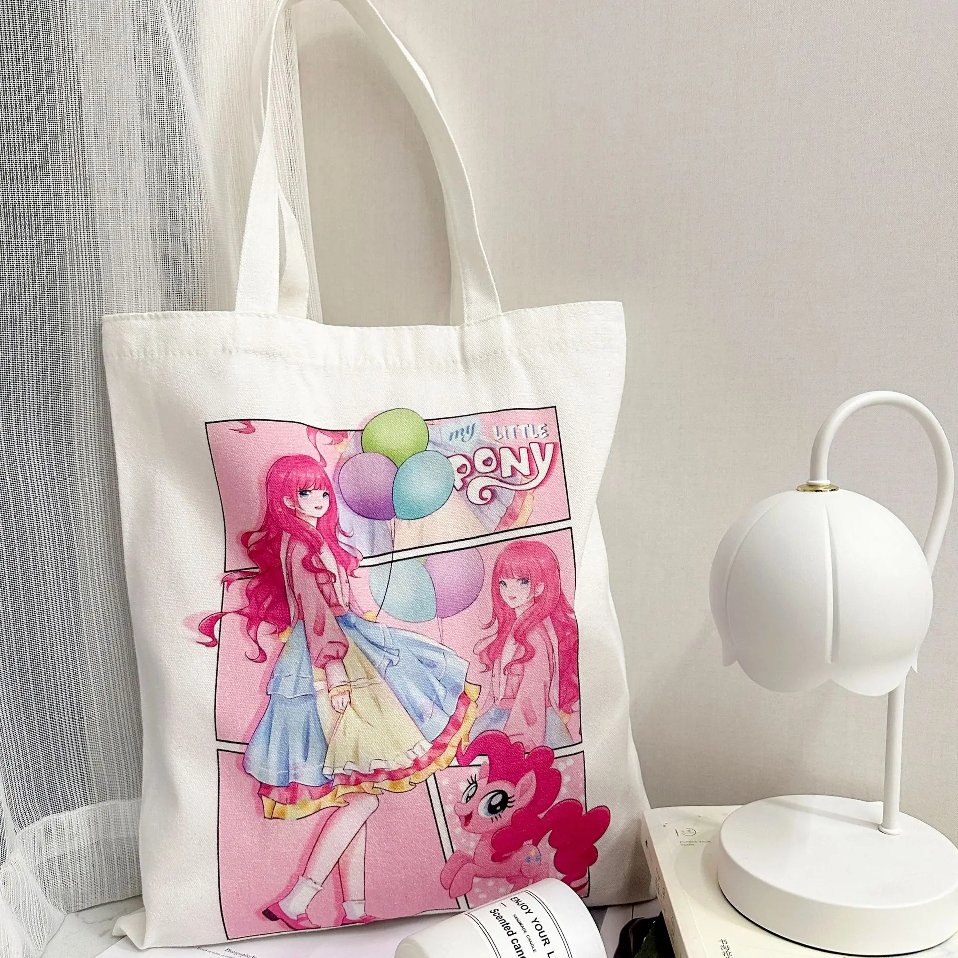 Kawaii My Little Pony Canvas Bag Pinkie Pie Fluttershy Cute Anime Shoulder Bag Large Capacity Eco Friendly Shopping Bag Gift Toy