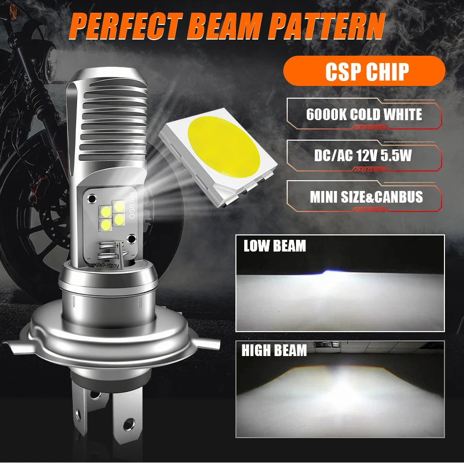 OSRAM Motorcycle Headlight PX43T HS1 LED Fog Lamp HS1 LED Moto Bulbs Hi/Lo Beam For Motor bike Scooter Headlights 5W 550/700LM