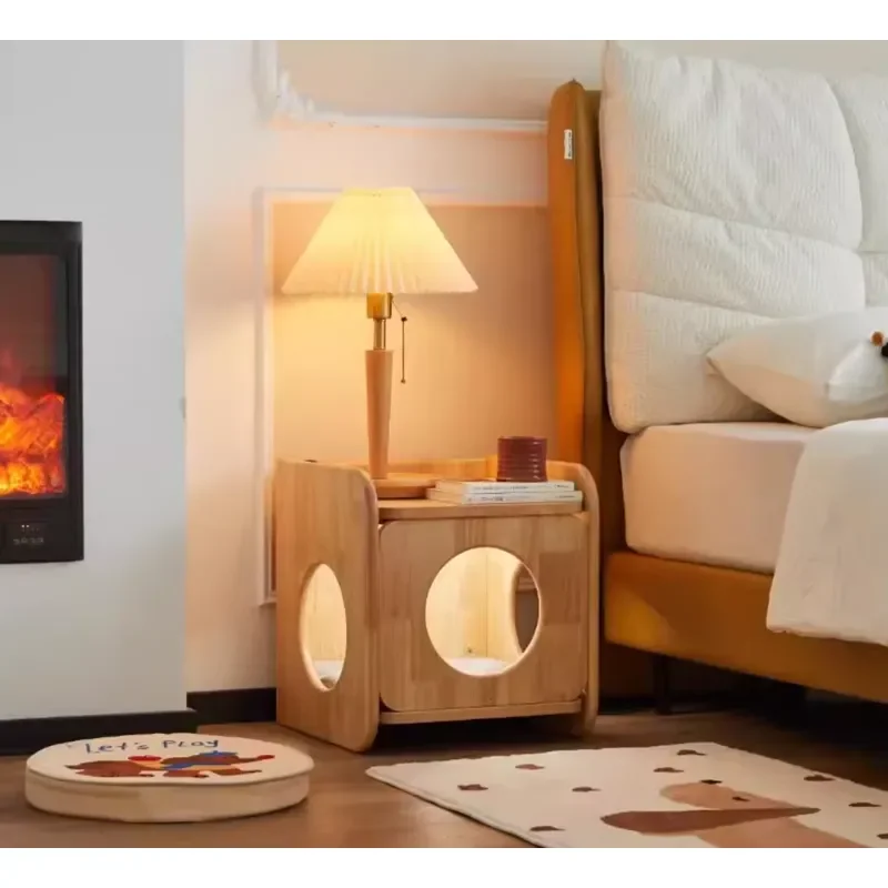 Luxury Modern Log-style All-solid Wood Cat Nest Bedside Table Multi-functional Side Cabinet Small Cat Bed