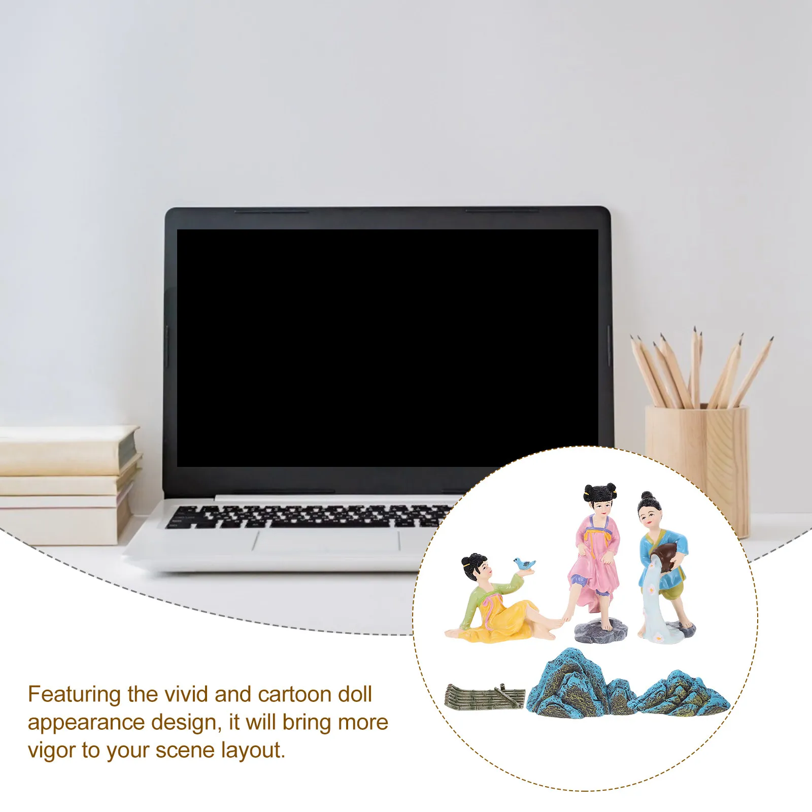 1Set Chinese Style Resin Craft Retro Suit Woman Ornament Novel Desktop Decoration Creative Home Office Decor Chinese Figure