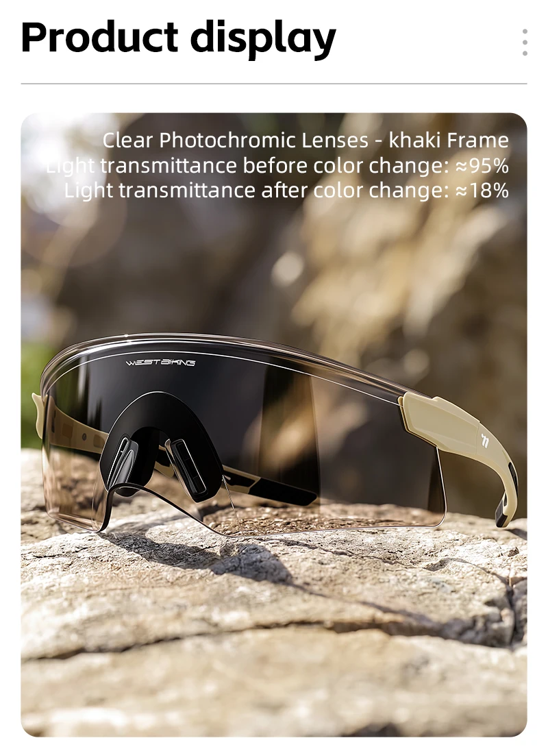 WEST BIKING Anti-Beschlag-Fahrradbrille mit photochromen HD-Gläsern, großem Sichtfeld, ultraleicht, verstellbare Bügel – Detail 14