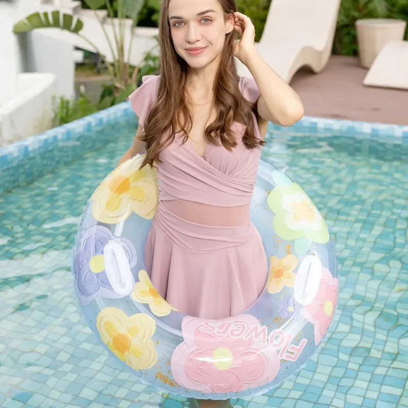 春の花柄インフレータブルおもちゃ 夏の浮き輪 屋外プール遊び用インフレータブル浮き輪 子供と大人向け