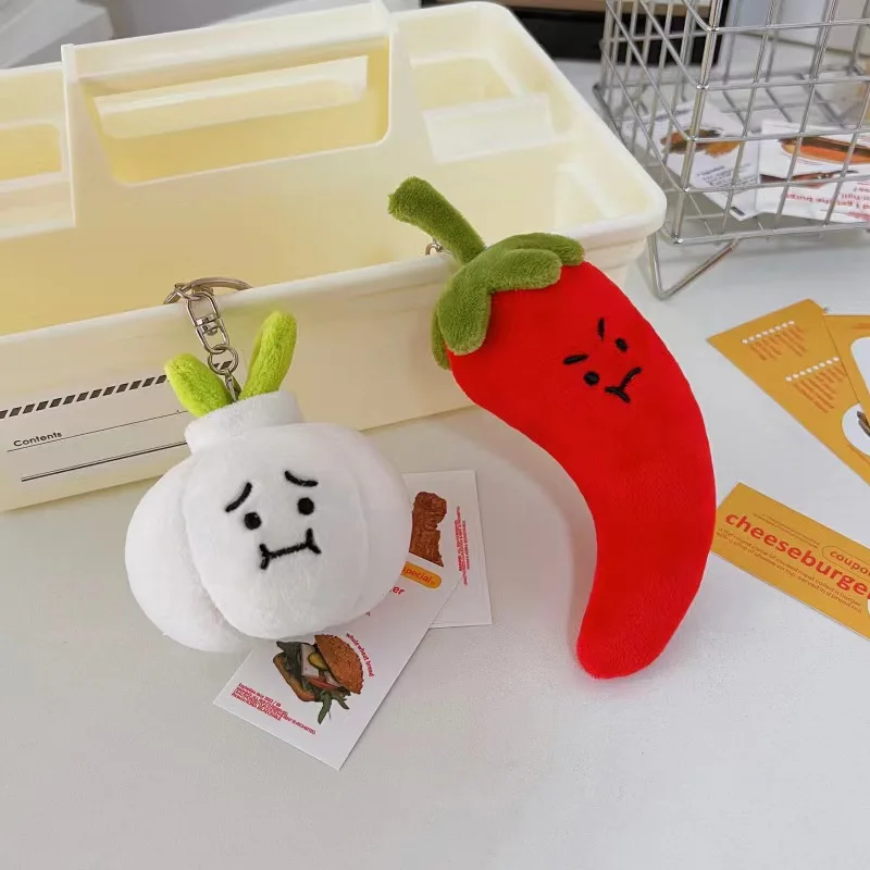 Cute Plush Vegettable Pendant Keyring Kawaii Design Hot Pepper Garlic Green Onion Shape Keychain Backpack Accessories Toy Gifts