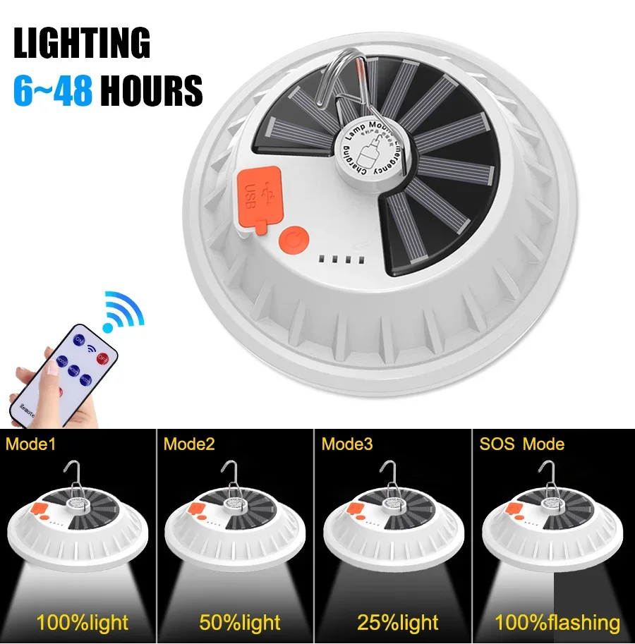 Remote Control Rechargeable 120LED Bulb Lamp Home Portable Lantern Emergency Night Market Light Outdoor Solar Camping Tent Light