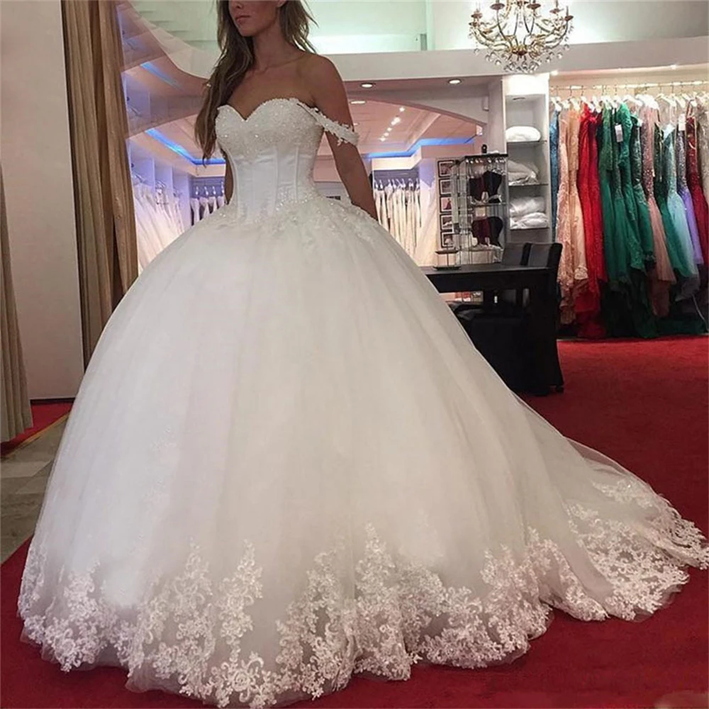 Customized ZJ9152 2025 Wedding Dresses Tulle with Lace Appliques Sexy Off the Shoulder A-line Summer Wedding Dress