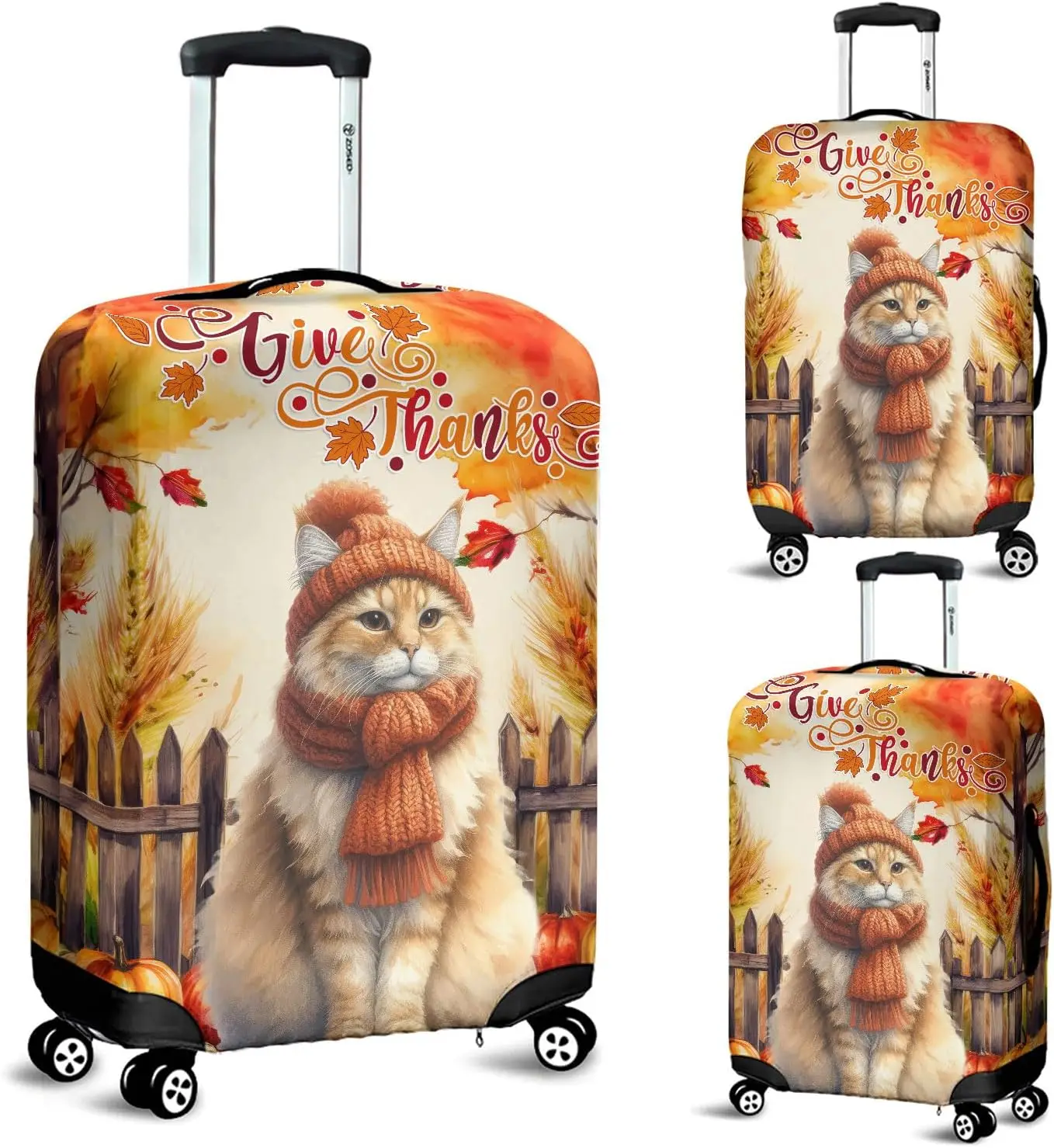 سعيد الشكر رجل يعطي شكرا الخريف قبعة وشاح ترحيب السفر غطاء الأمتعة القط عاشق هريرة مالك الهدايا حقيبة