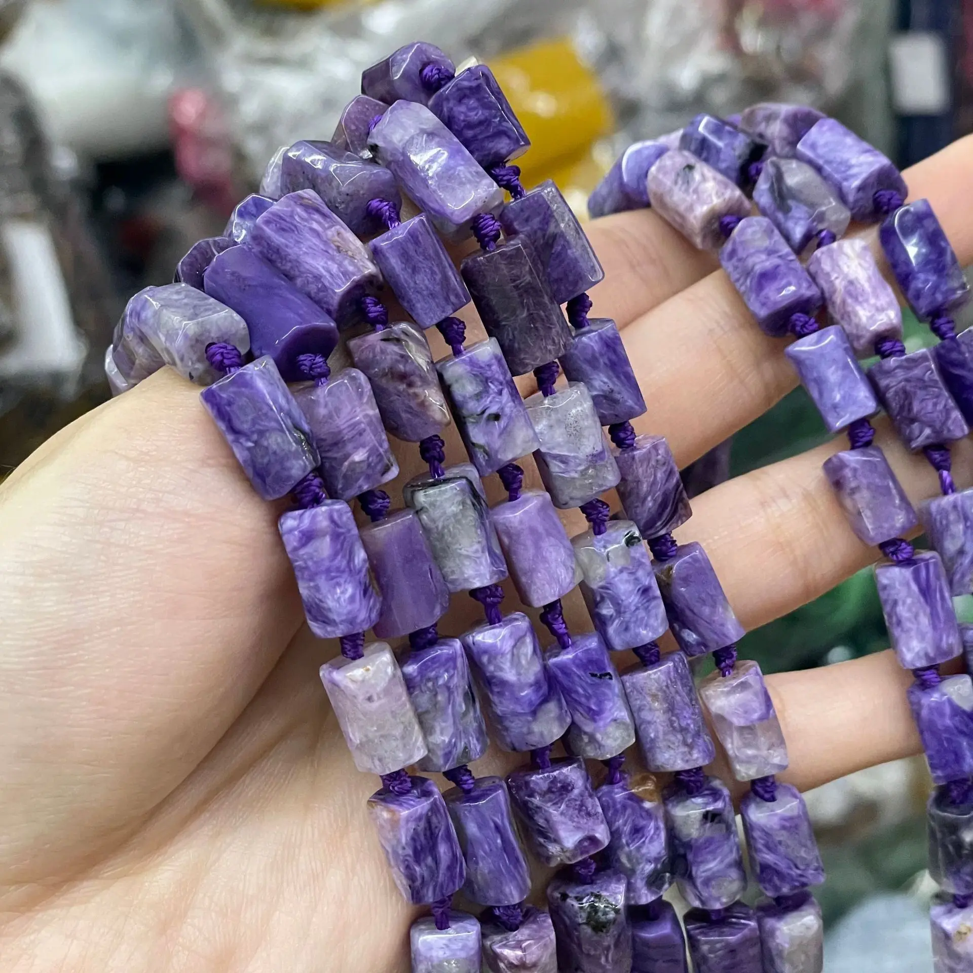 7x12mm AA-Natural Charoite Polygonal Irregular Cylinder about Loose Beads Work in Progress DIY Necklace Bracelet Wholesale