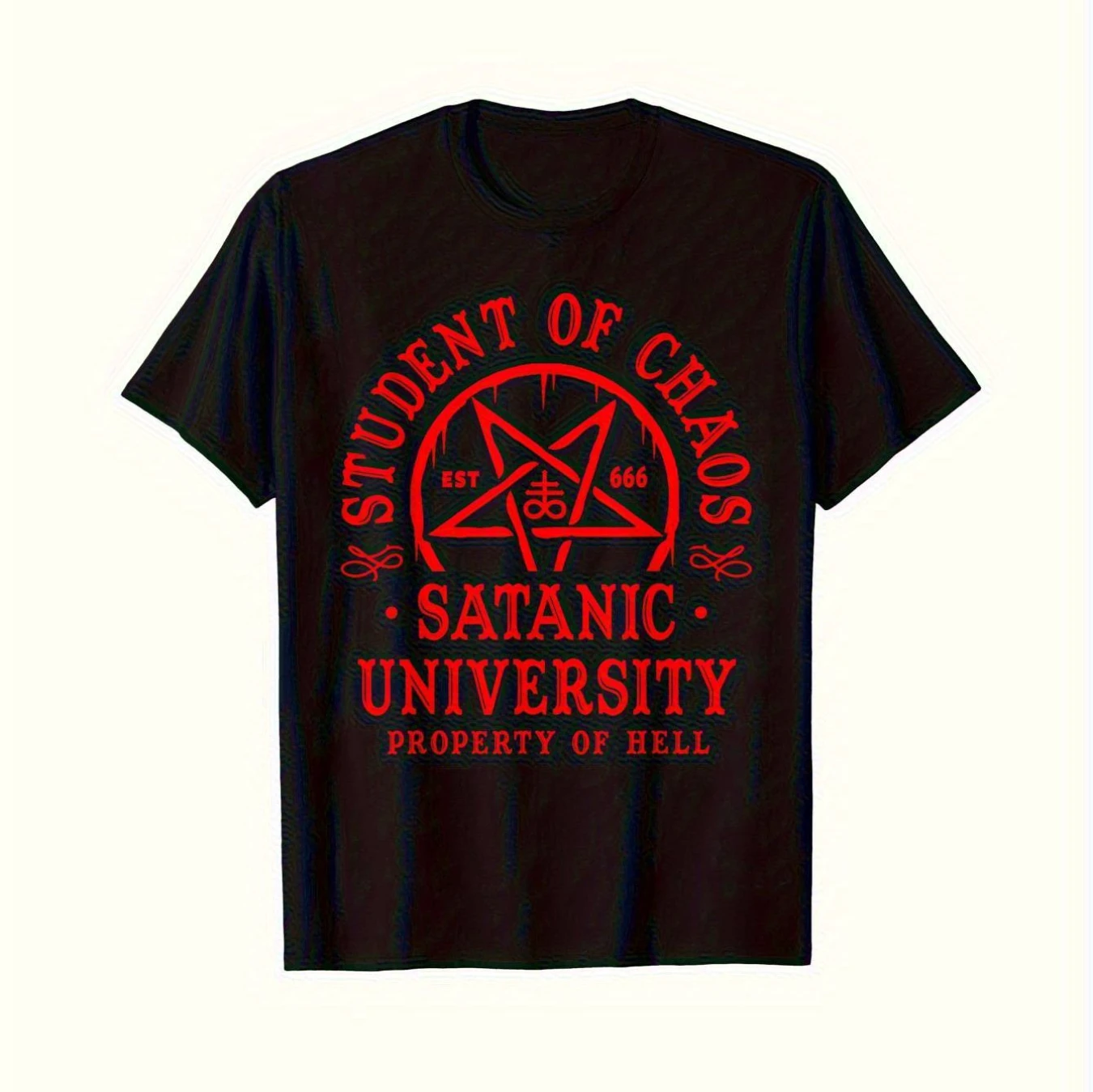 Men's Gothic Mystery T-Shirt-666 and Pentagram Printed Dark Satanist Heavy Metal Short Sleeve Round Neck Casual
