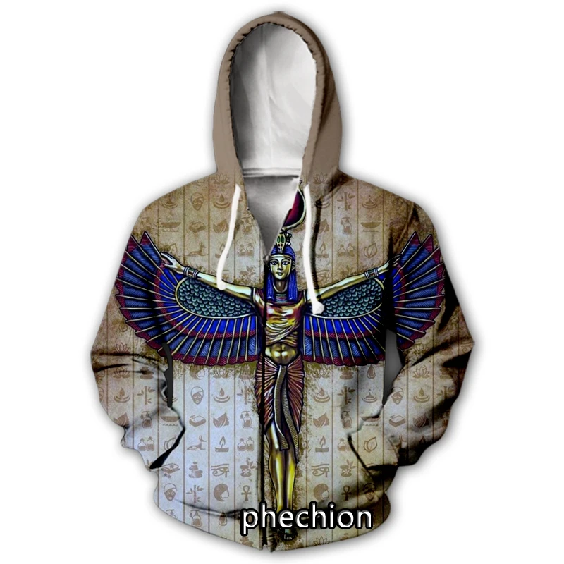 phechion New Men/Women Egyptian Symbol Pharaoh 3D Print Casual Zipper Hoodies Fashion Coat Hip Hop Sports Zip Hooded B105