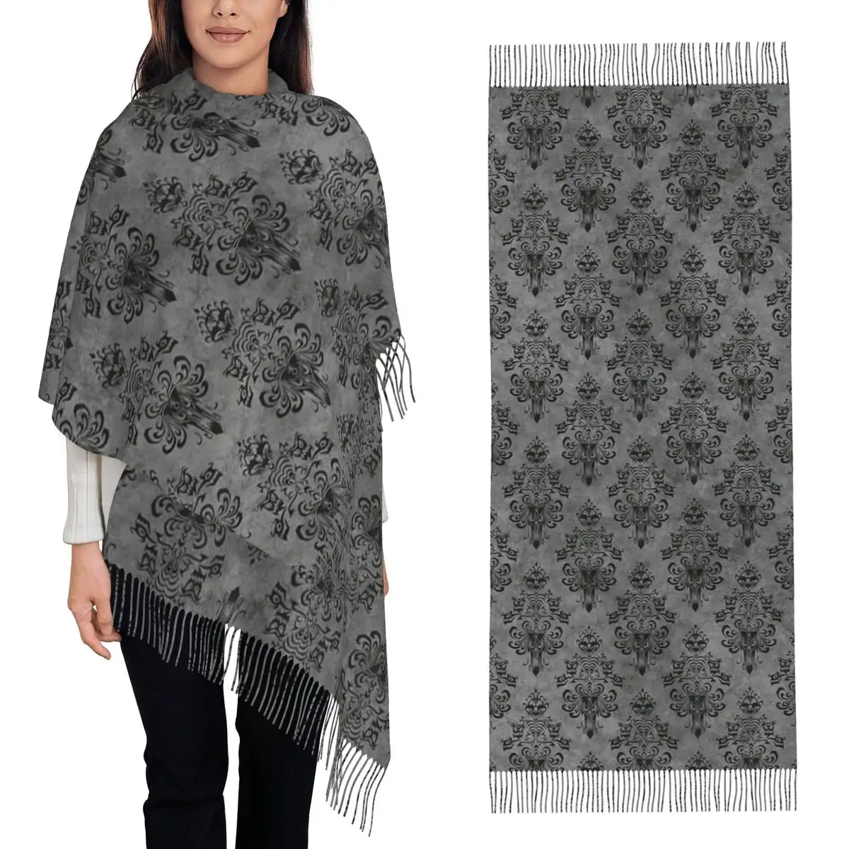 Gothic Vampire Halloween Haunted Mansion Scarf Tassel Scarves for Women Soft Warm Shawls and Wraps Long Fall Winter Shawl Wrap