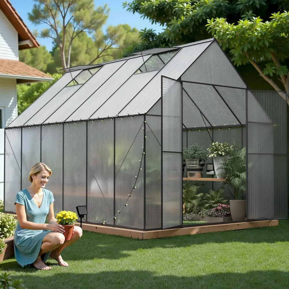 8x12 FT Greenhouse for Outdoors,Heavy Duty Polycarbonate Greenhouse,Large Walk-in Greenhouse with Roof Vent,Aluminum Hot House