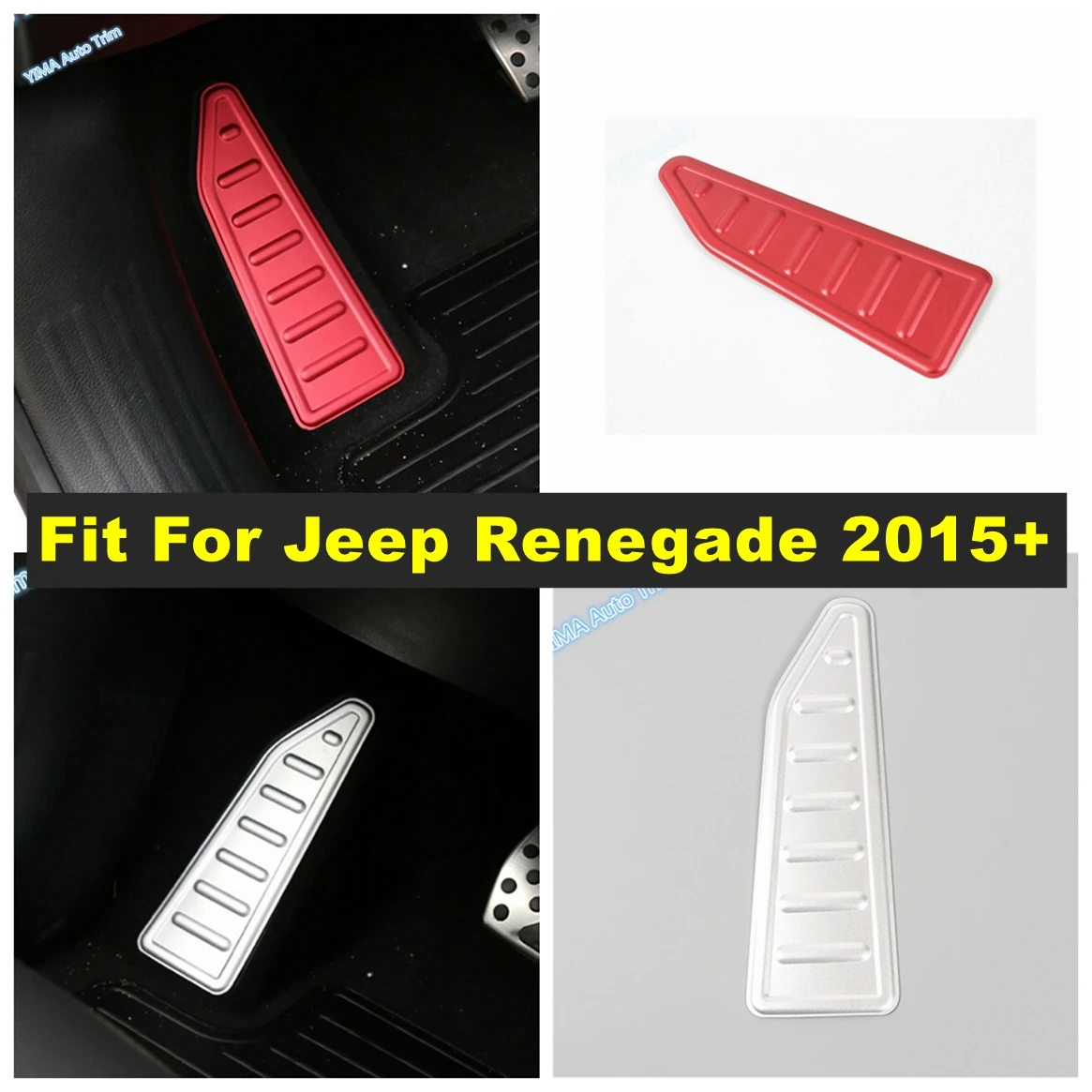 

Metal Silver / Red Style Car Left Side Foot Pedal Rest Plate Frame Cover Trim For Jeep Renegade 2015 - 2020 Interior Accessories
