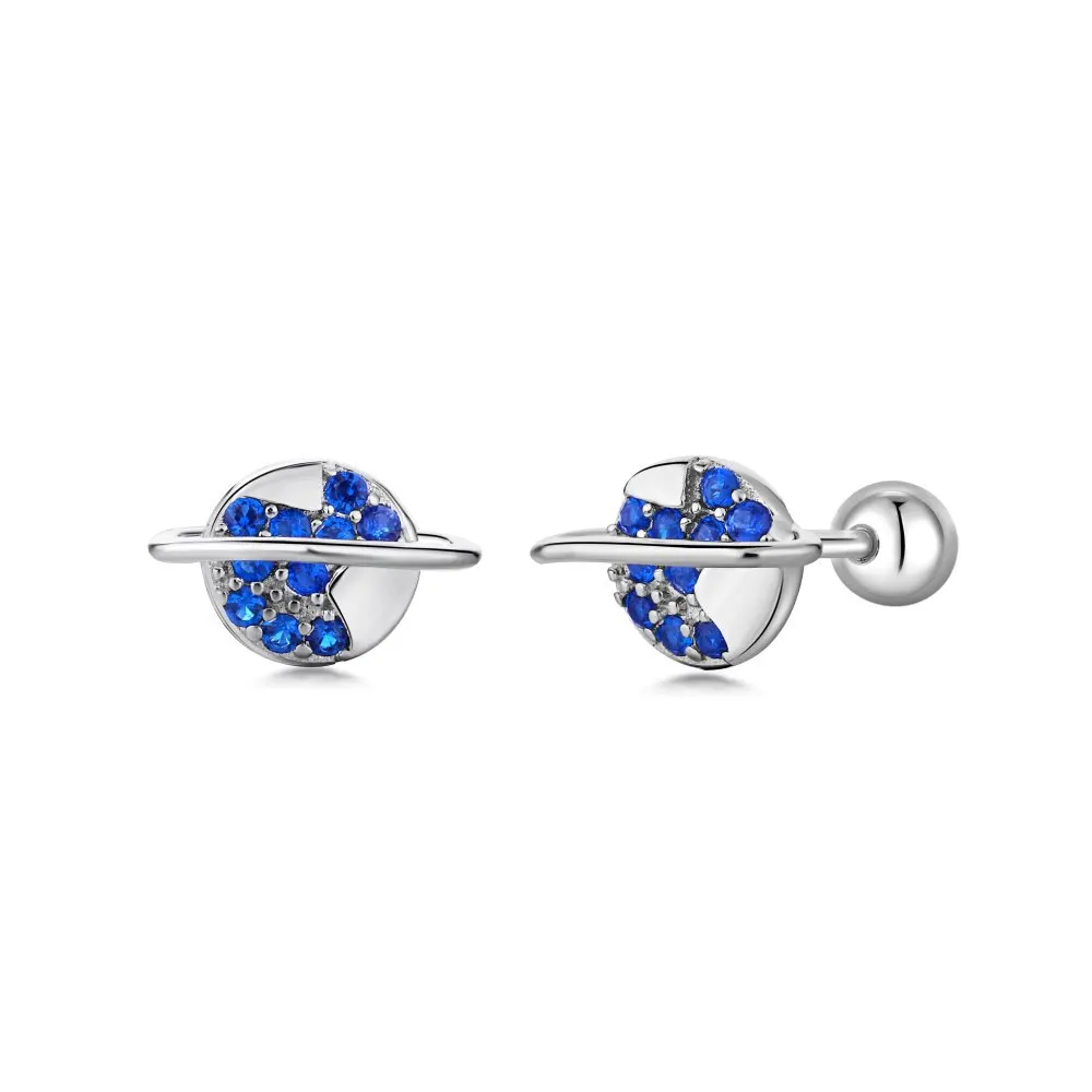 S925 Pure Silver Ear Nail Sen Series Saturn Thread Ear Cap Irregular Inlaid Jewel Ear Jewelry