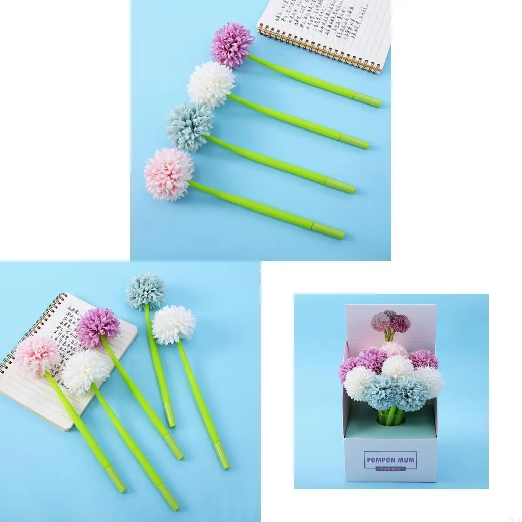 

M5TB 4 PCS Flower Gel Pen Refillable Gel Pen Novelty Stationary Gift for Kids