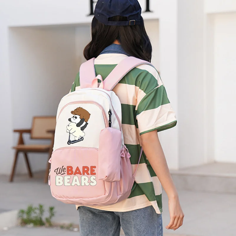 Mochila We Bare Bears, bolsa para lápices, mochila escolar de Anime para hombres y mujeres, mochila de gran capacidad, bolsa de almacenamiento de viaje ligera, mochila