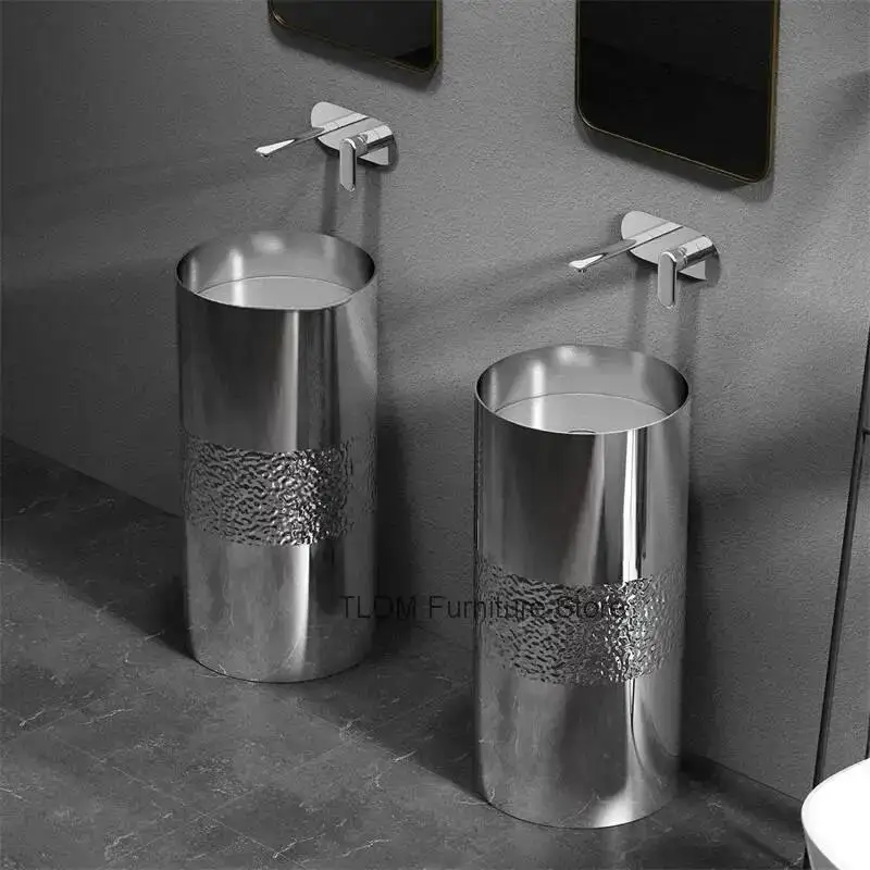 Premium Polished Stainless Steel Bathroom Sinks Water Ripple Pedestal Wash Basin Elegant Home Vanity Modern Bathroom Accessories