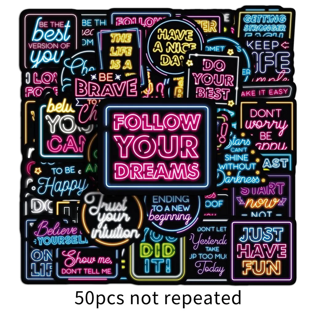 50Pcs Neon Inspirational English Stickers - Cool Motivational Quotes for Phone Case/Journal/Helmet BulingBulingStickers Store