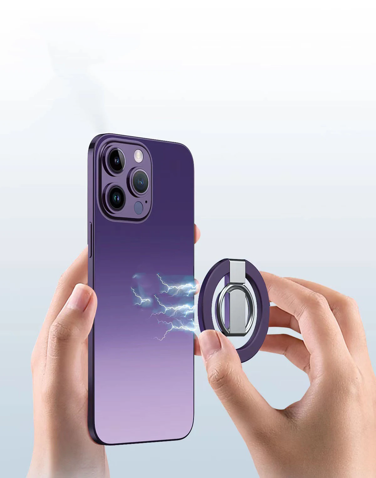 Magsafe メタル 3 セクション センター ストレート ポール 円形磁気吸引リング ブラケット 360 °   回転充電ユニバーサル折りたたみ