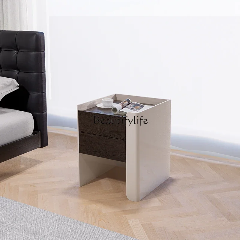 05 FG17Italian Minimalist Paint Wood Stitching Cushion Guide Rail Bedside Table
