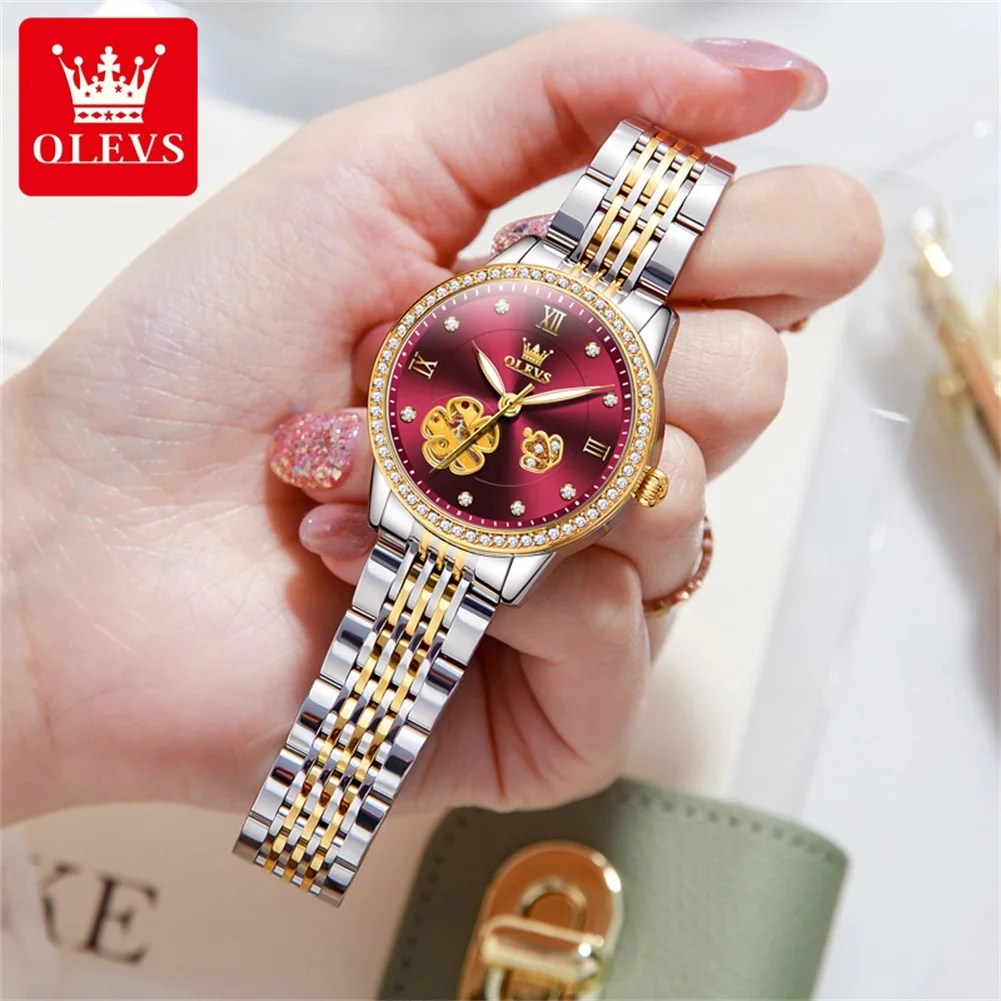 OLEVS 6706 Orologio da donna delle migliori marche Orologio meccanico automatico di lusso Orologi in acciaio inossidabile per donna Confezione regalo originale
