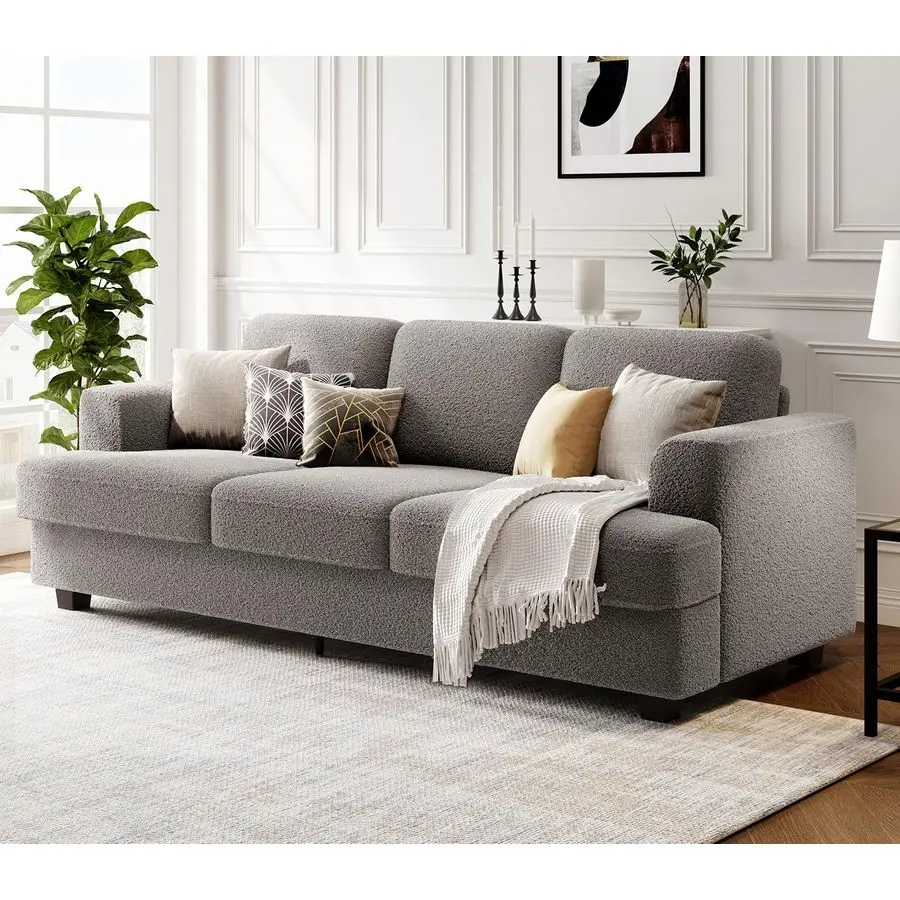 

89-дюймовый двухместный диван, удобный облачный диван с глубокими сиденьями, 3-местные диваны для гостиной, ткань букле, деревянный каркас, легкий A