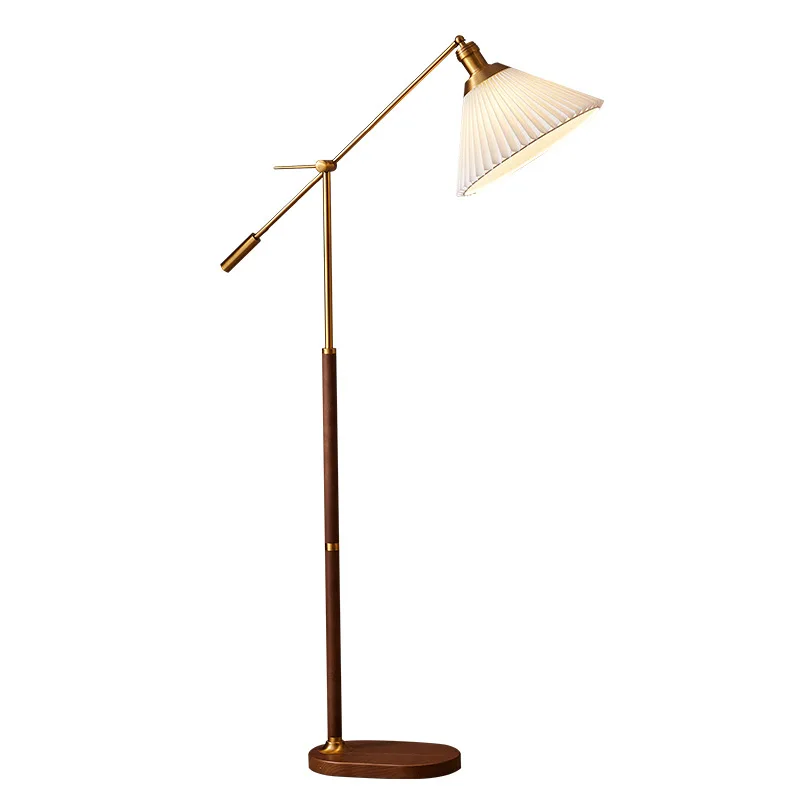 2023 New Solid Wood Nordic Vintage Simple Japanese Style Living Room Metal Walnut Wood Brass Decoration Standing Lamp Floor Lam
