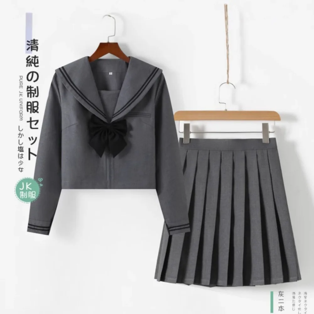 Szare Dwa Zestawy Autentycznych Japońskich Mundureków JK Damskich, Mundurek Marynarski JK, Plisowana Spódnica Szkolna JK, Spódnica JK