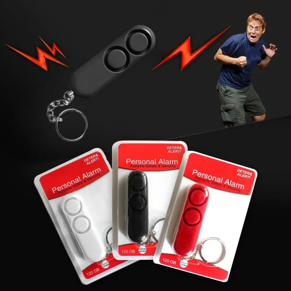 120dB Self Defense Anti-rape Device Dual Speakers Loud Alarm Alert Attack Panic Safety Personal Security Keychain Bag Pendant