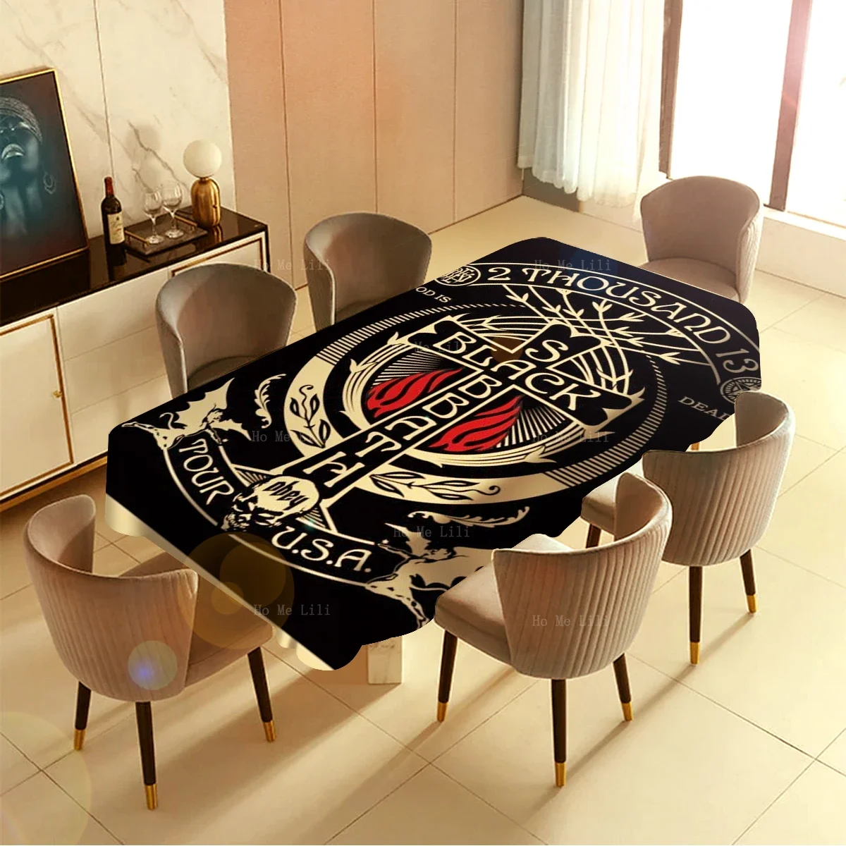 Flame Circle Metal Concert Psychedelic Music Headless Cross Black Wizard Tablecloth By Ho Me Lili For Tabletop Decor