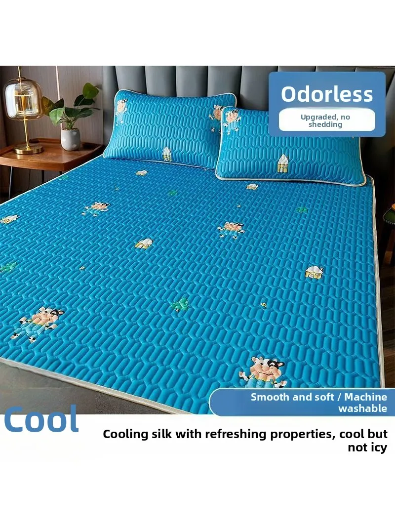 ice-silk-latex-cooling-mat-three-piece-set-washable-bamboo-bed-soft-mat-air-conditioned-single-bed-dormitory-household-supplies