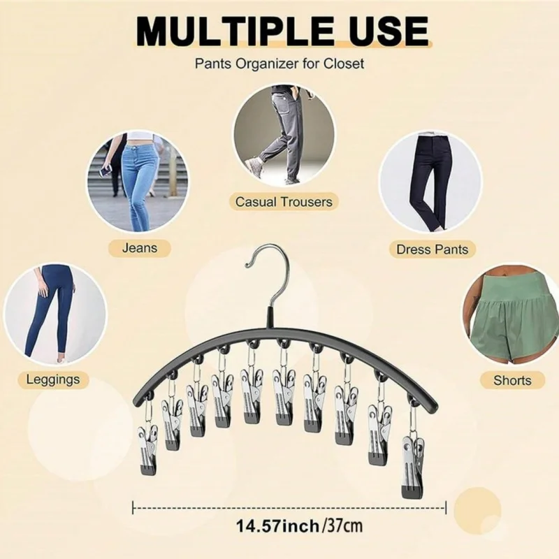 شماعة سراويل من الفولاذ المقاوم للصدأ، تخزين خزانة ملابس موفرة للمساحة مع 10 مشابك #5